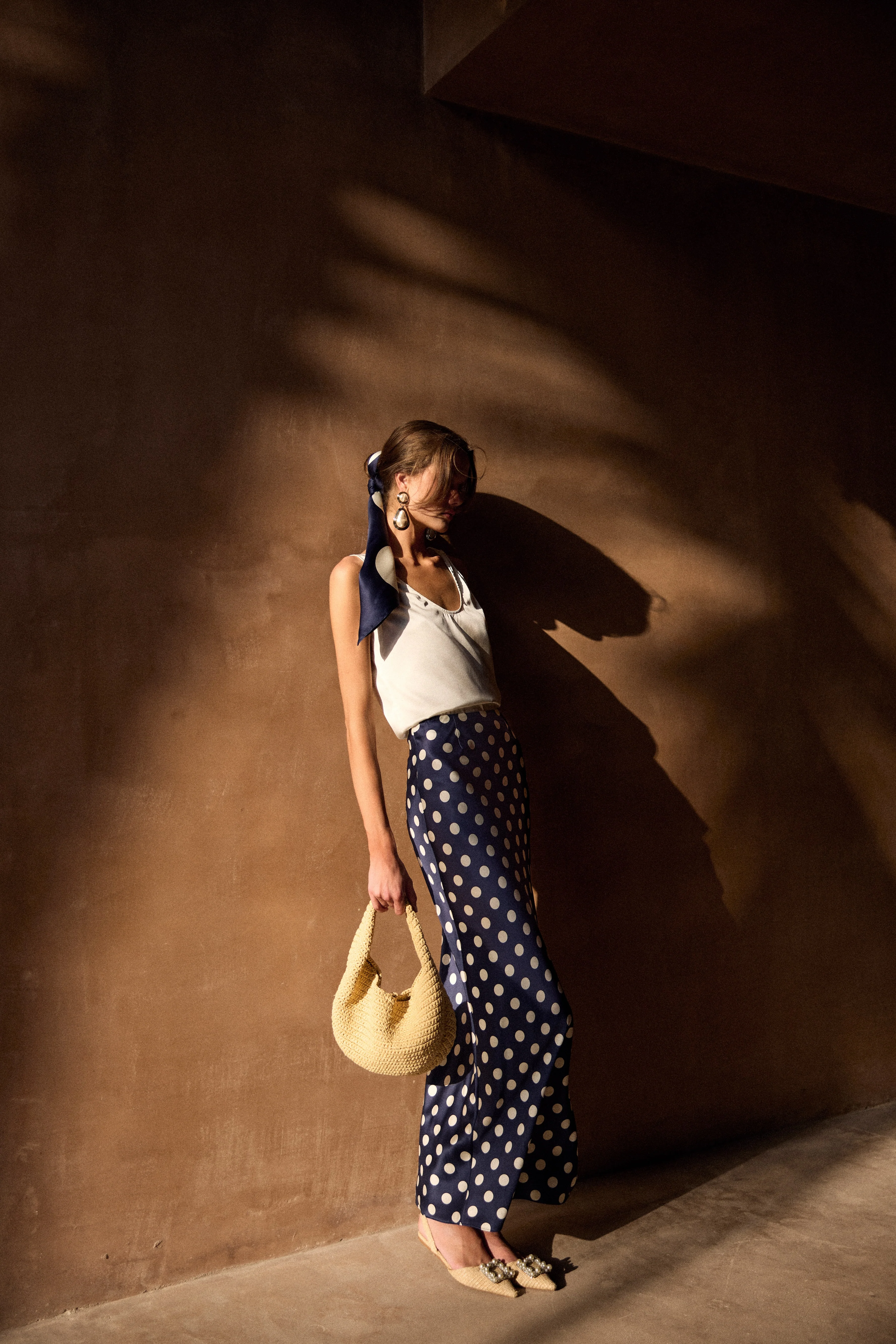 Silk Scarf (Navy Polka Dot) - Image 2