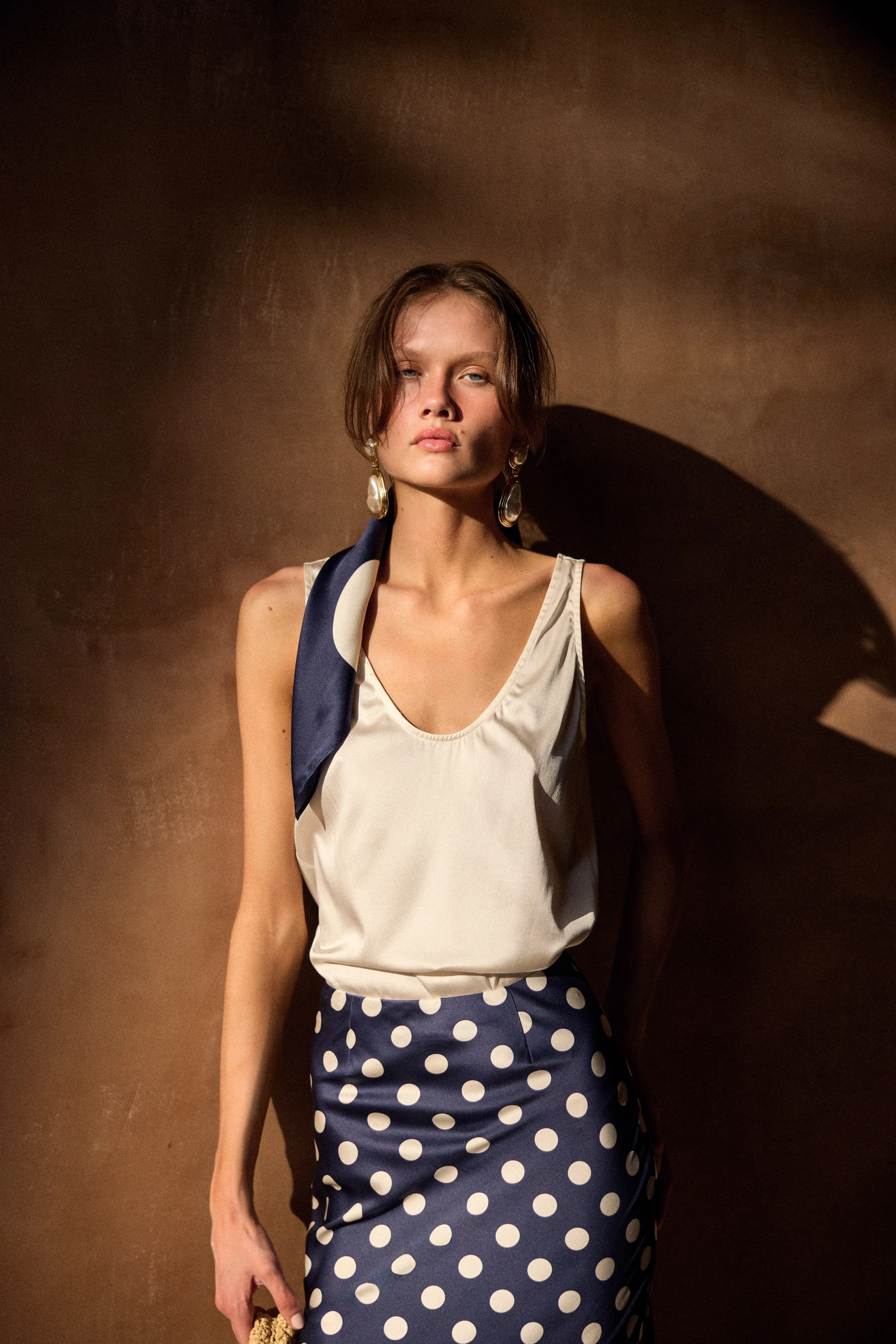 Silk Scarf (Navy Polka Dot) - Image 3