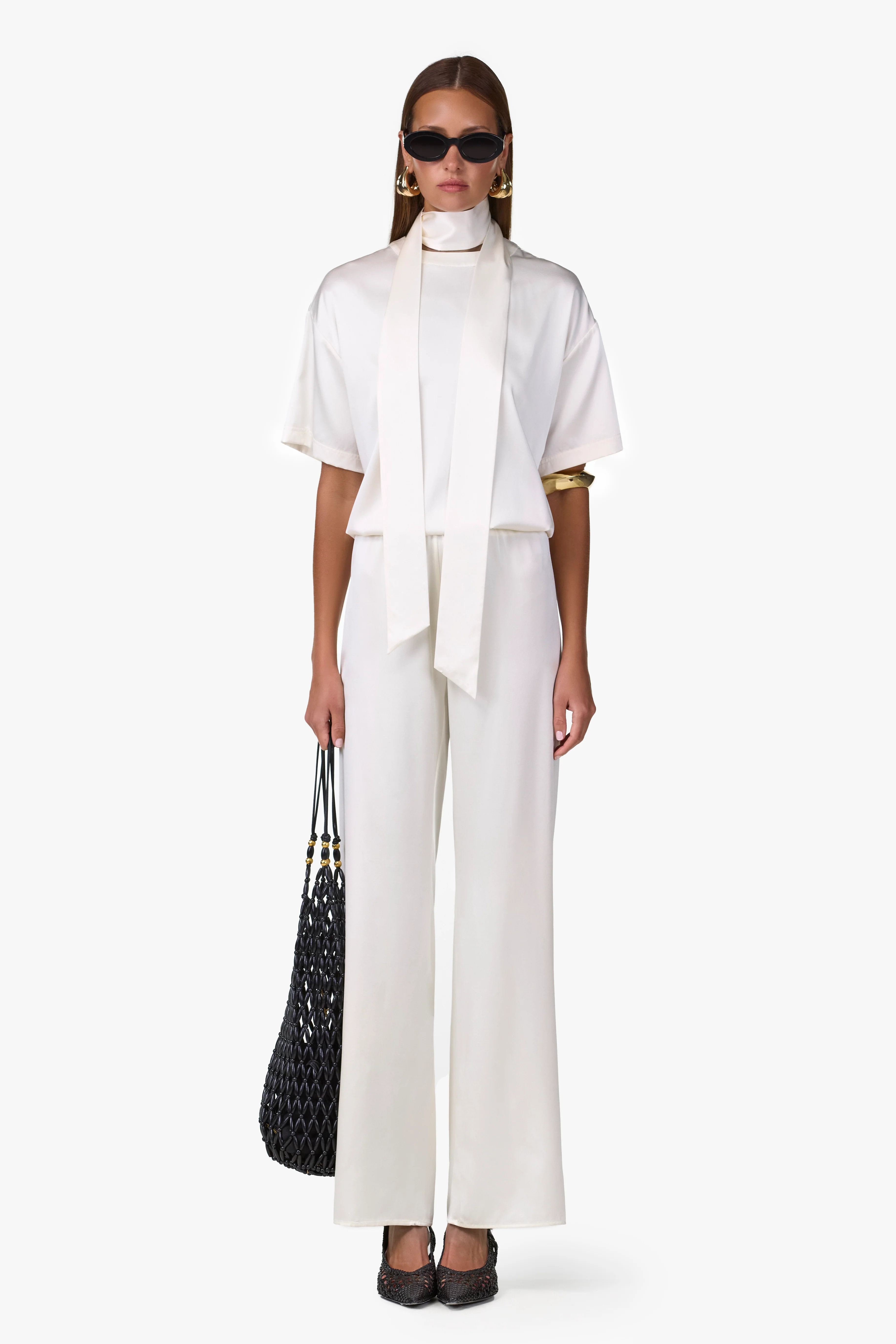 Silk Tee w/ Scarf (Cream) - Image 4