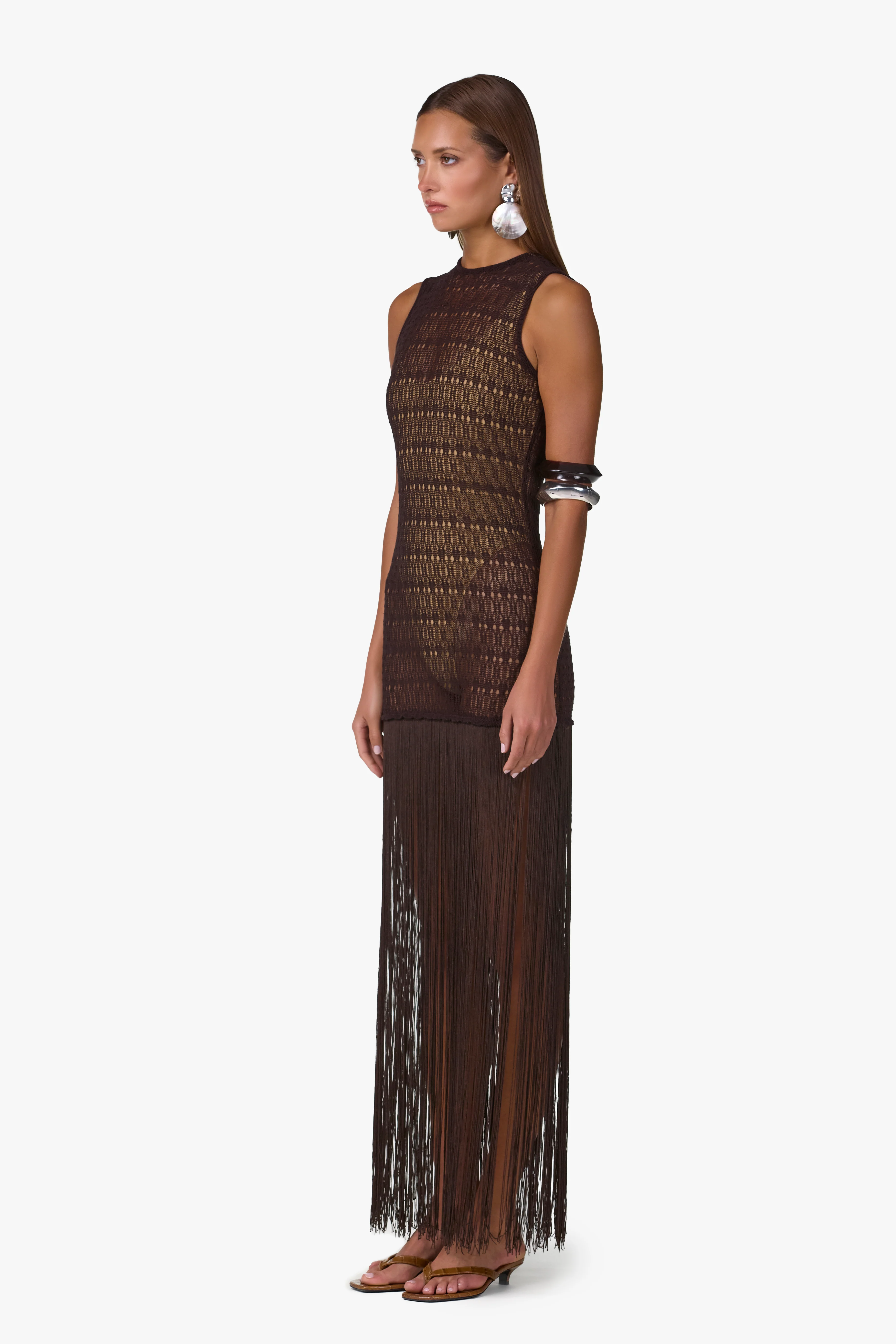 Fringe Knit Maxi Dress (Chocolate Brown) - Image 3