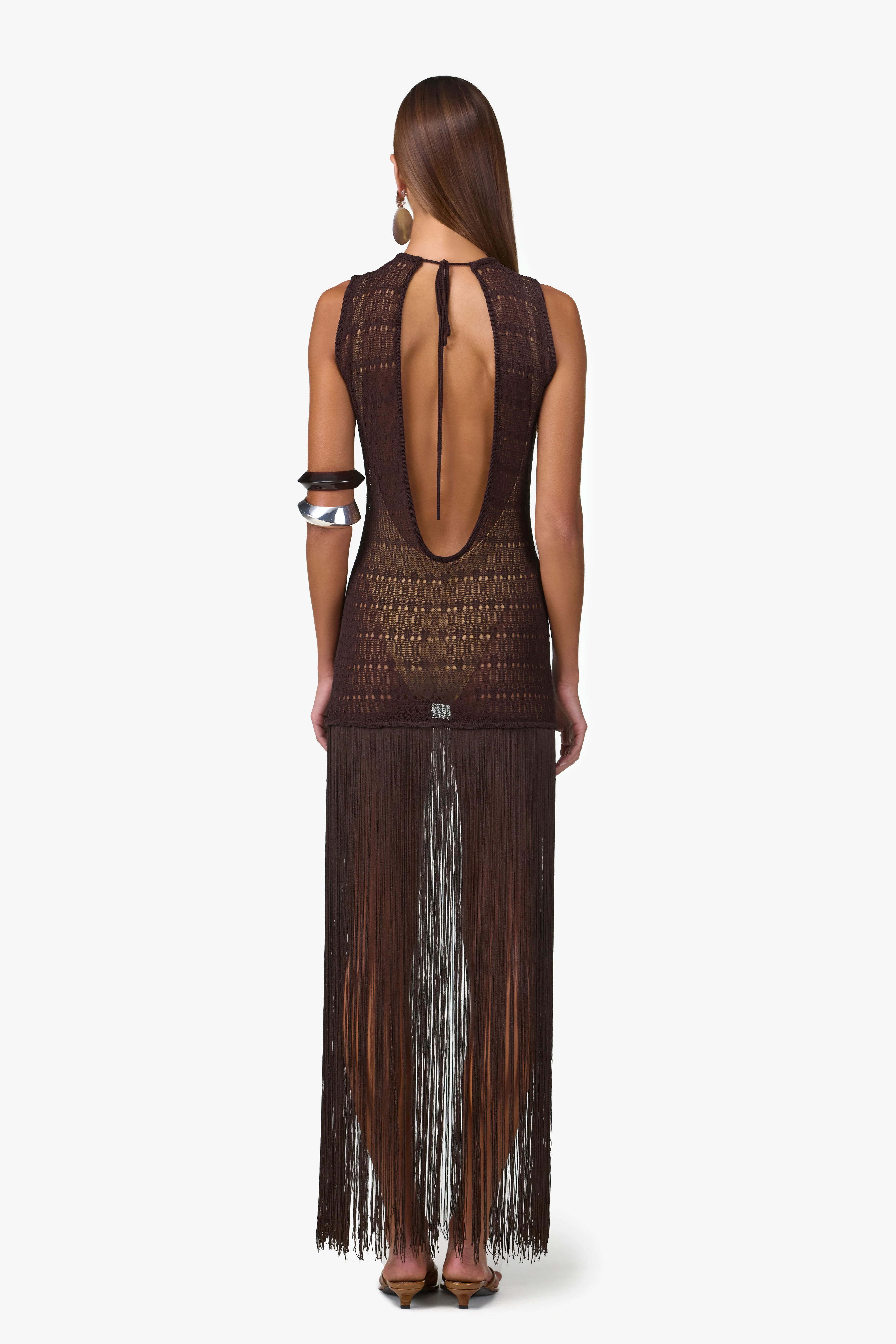 Fringe Knit Maxi Dress (Chocolate Brown) - Image 4