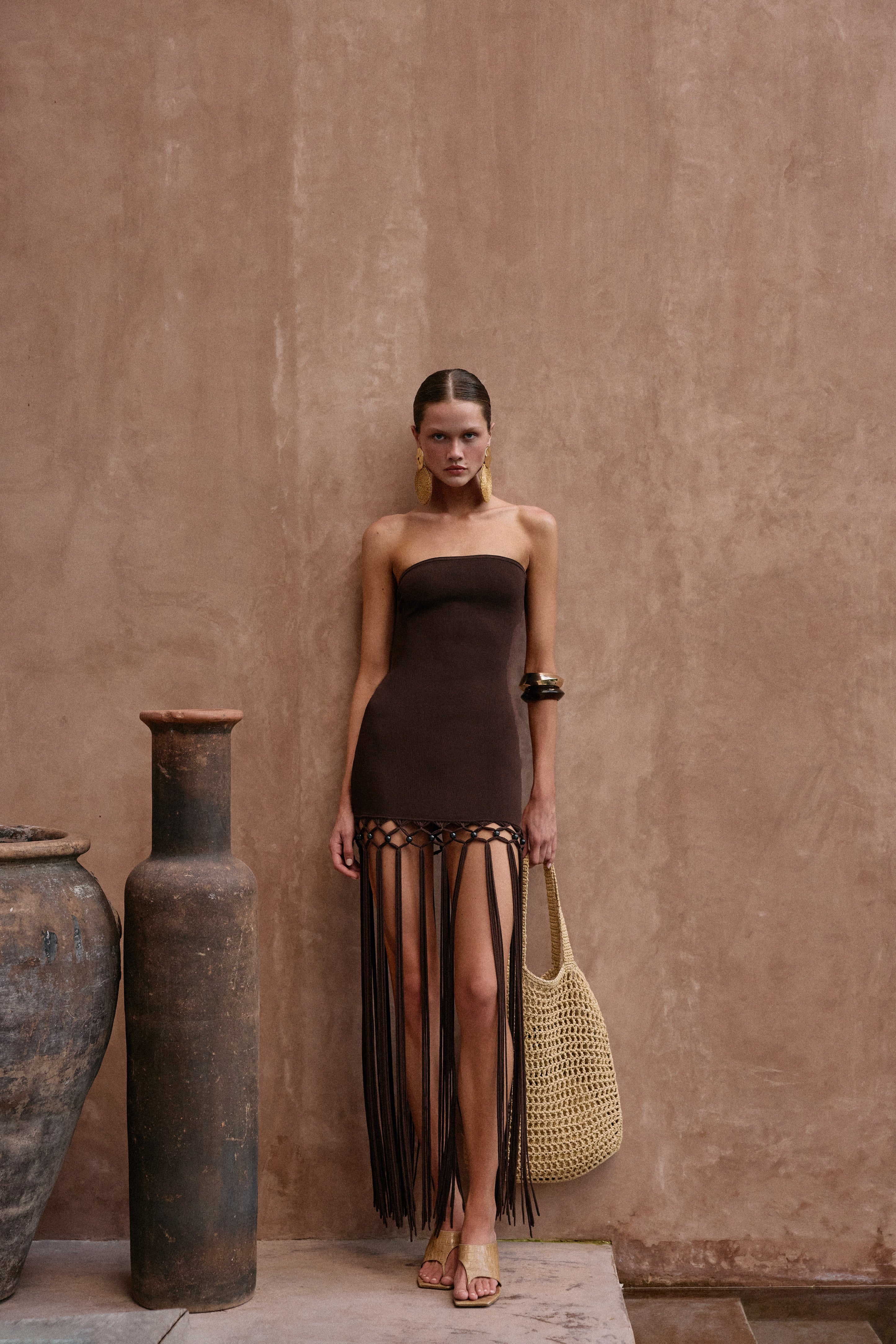 Strapless Beaded Fringe Dress (Chocolate Brown) - Image 4