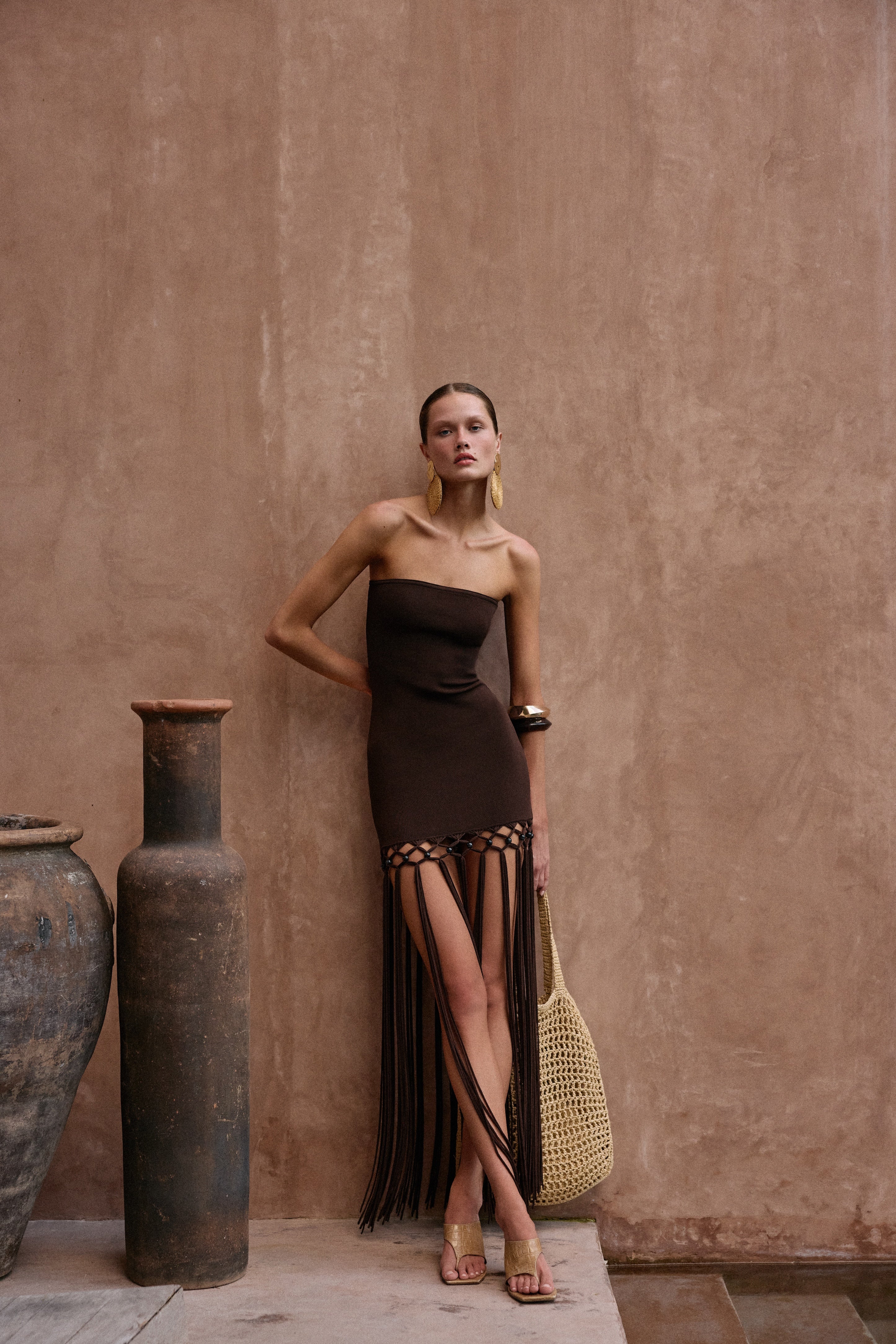 Strapless Beaded Fringe Dress (Chocolate Brown) - Image 5
