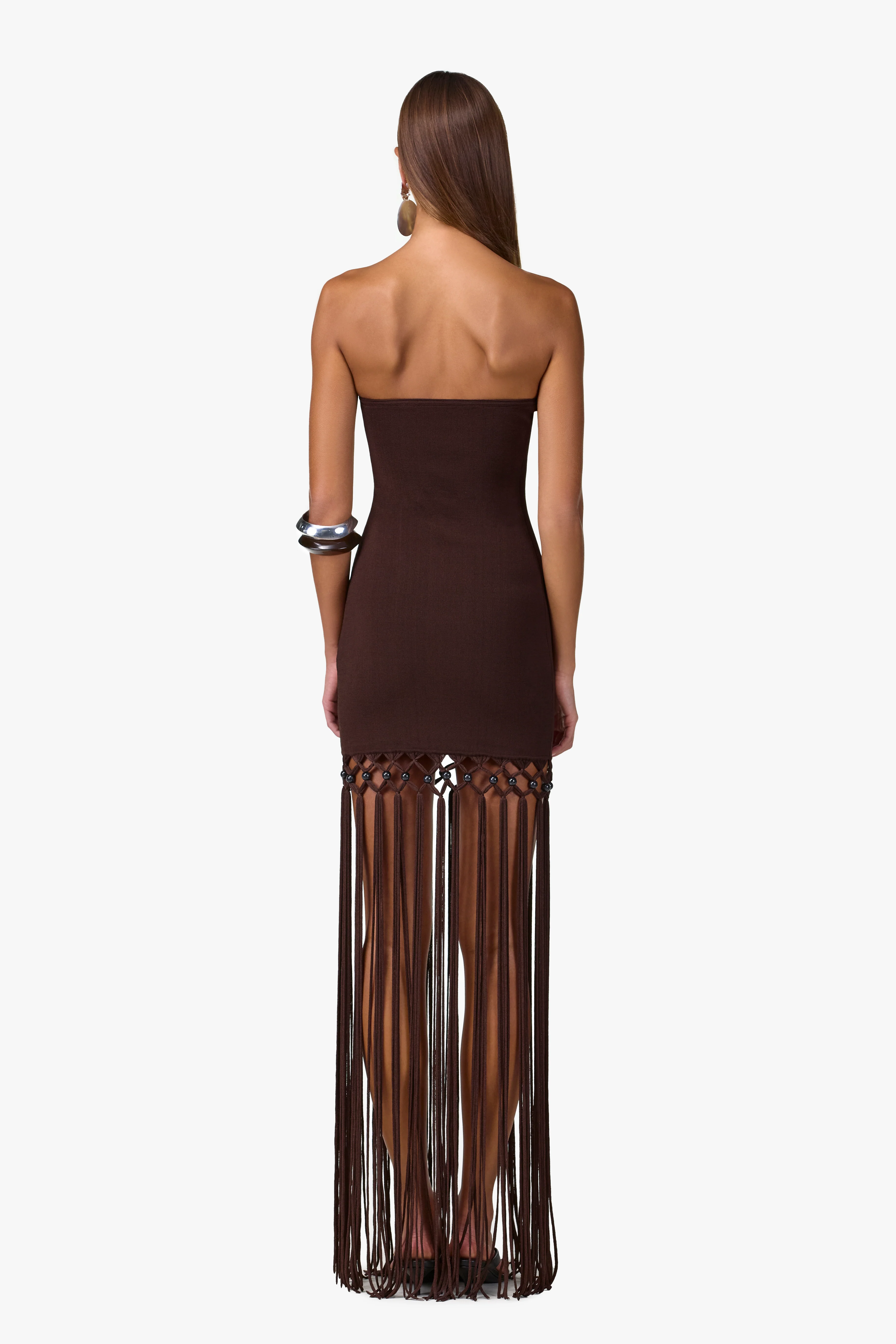 Strapless Beaded Fringe Dress (Chocolate Brown) - Image 7