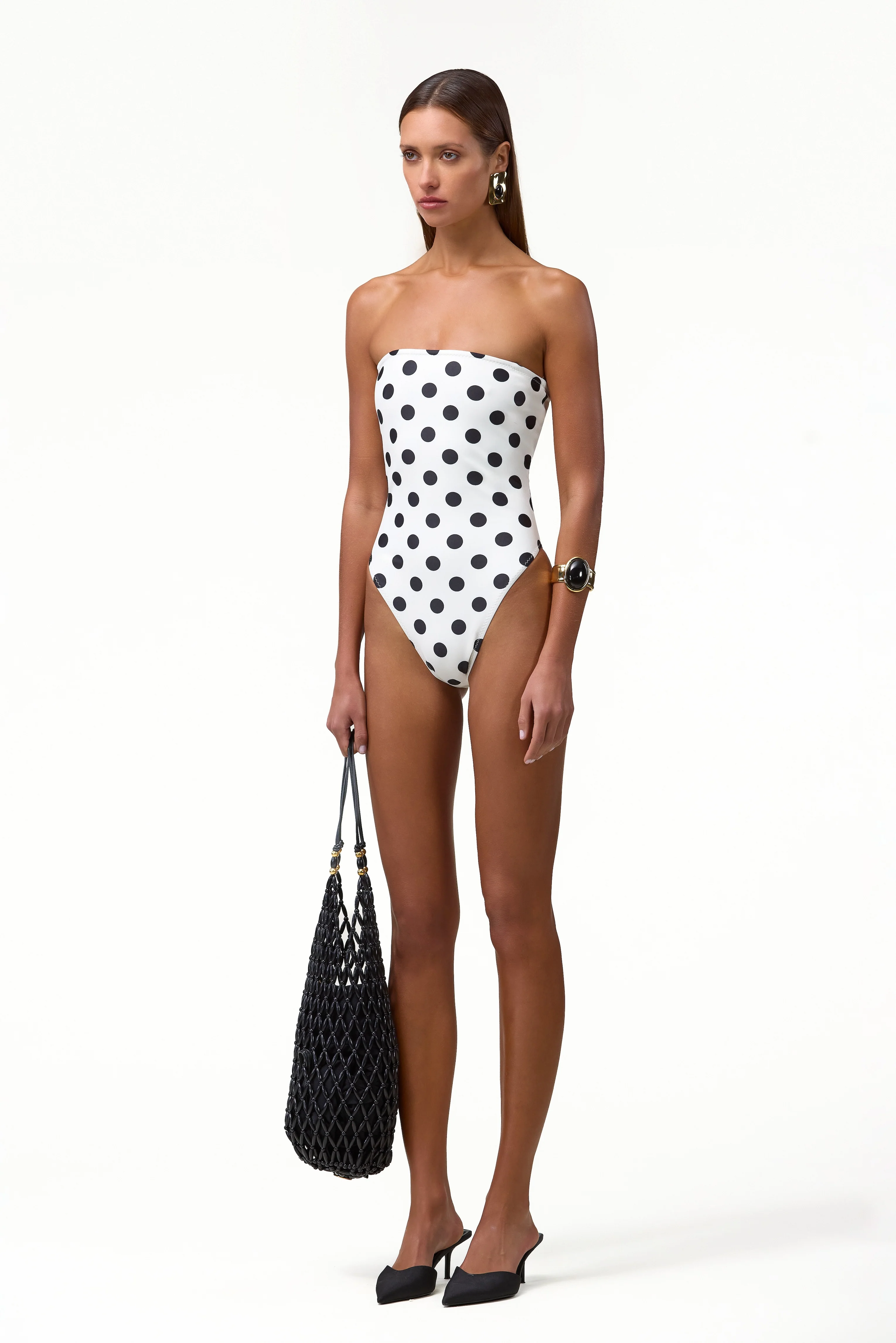 Strapless One Piece (White Black Polka Dot) - Image 6