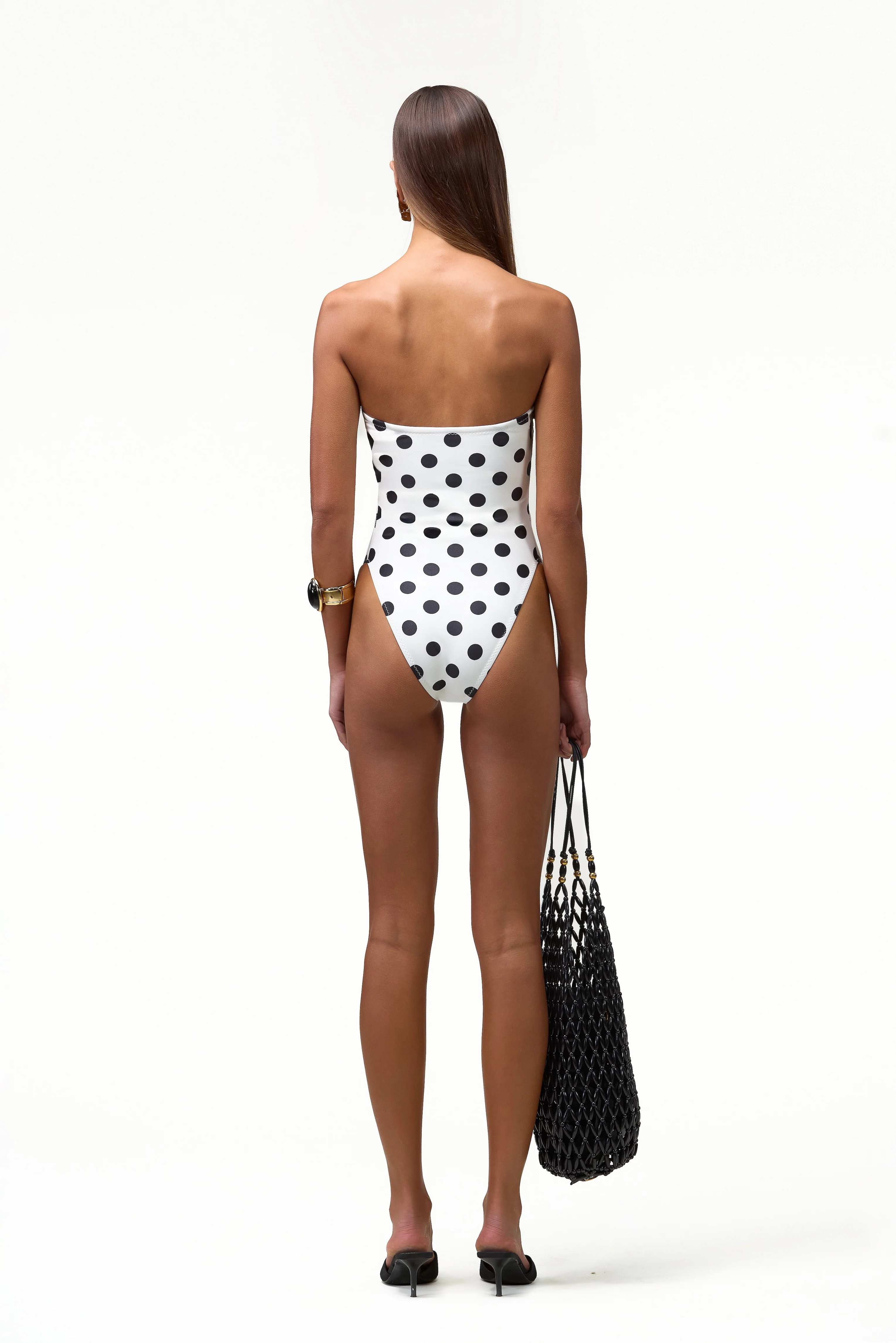 Strapless One Piece (White Black Polka Dot) - Image 7
