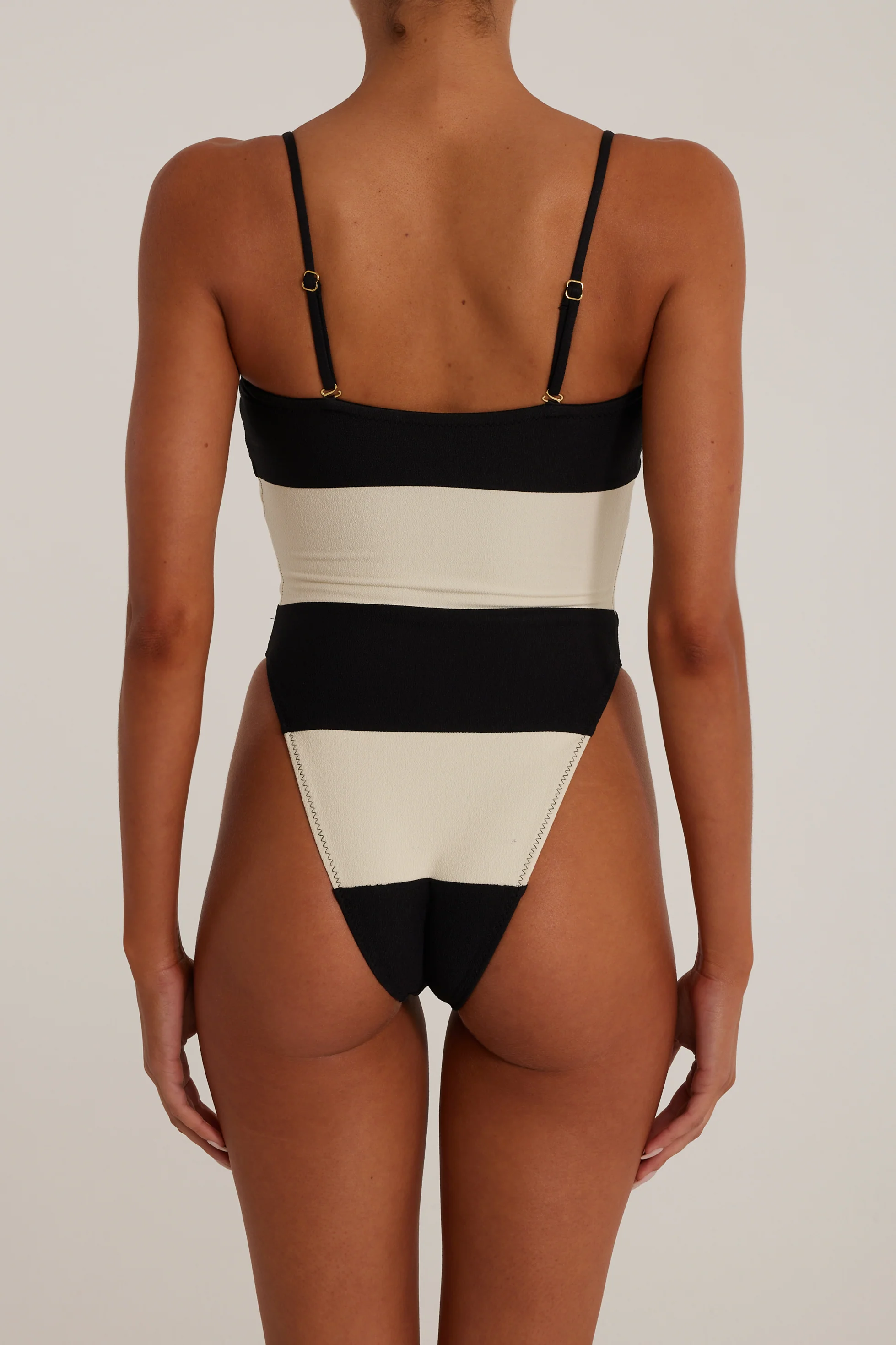 Stripe Strapless One Piece (Faux Suede Black/Cream) - Image 6