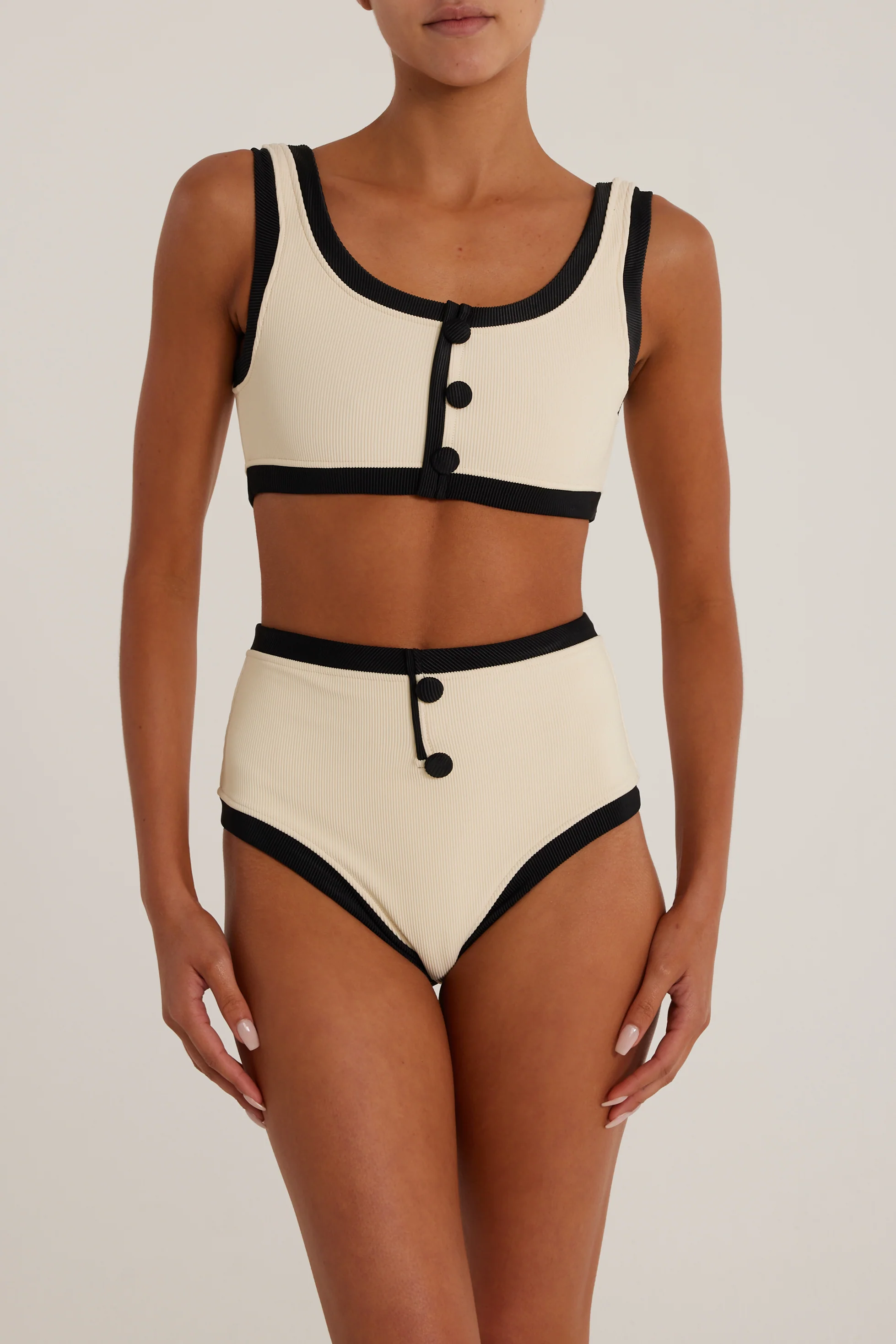 The Grace High Rise (Ribbed Cream/Black) - Image 3