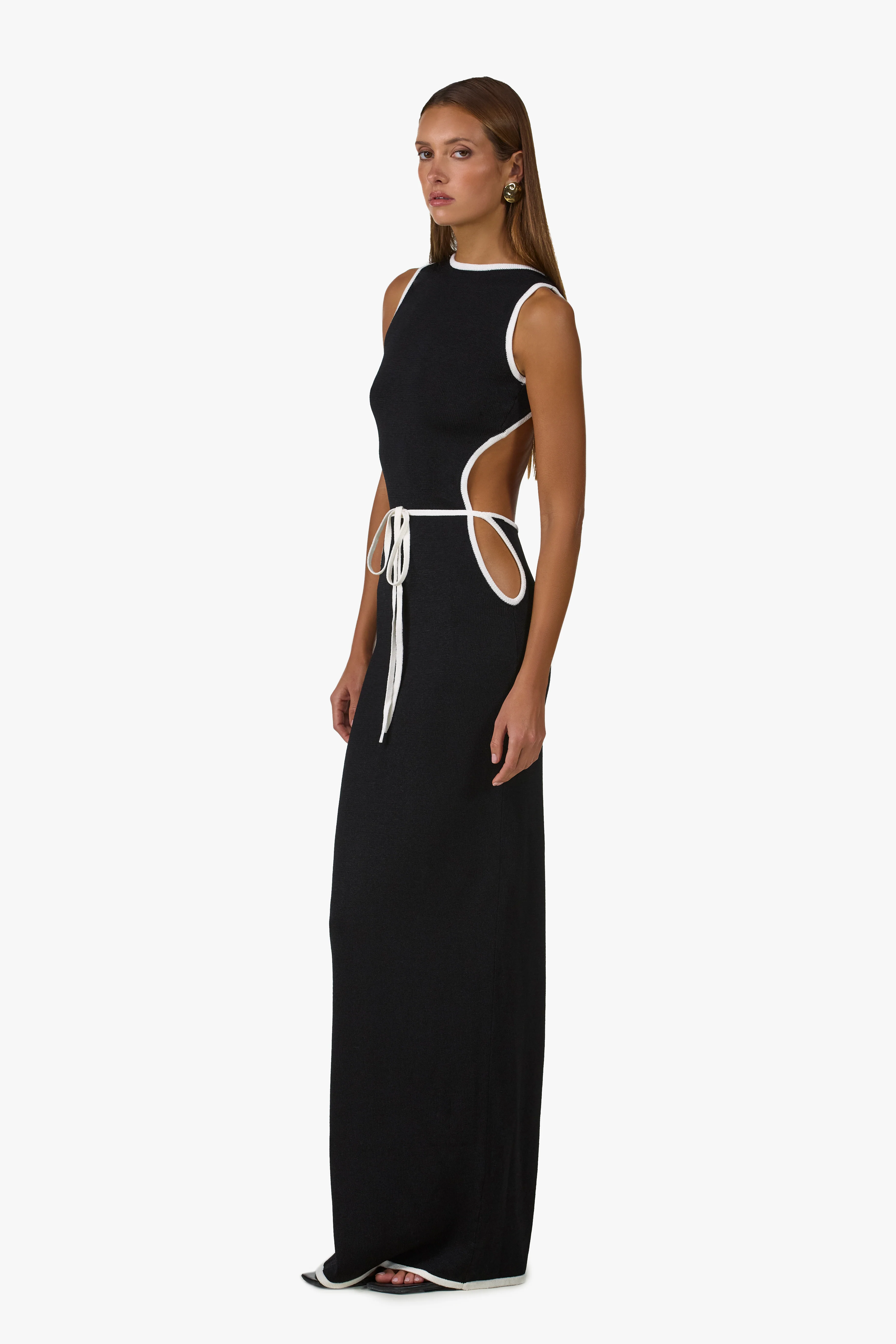 Tie Maxi Dress (Black/Cream) - Image 3