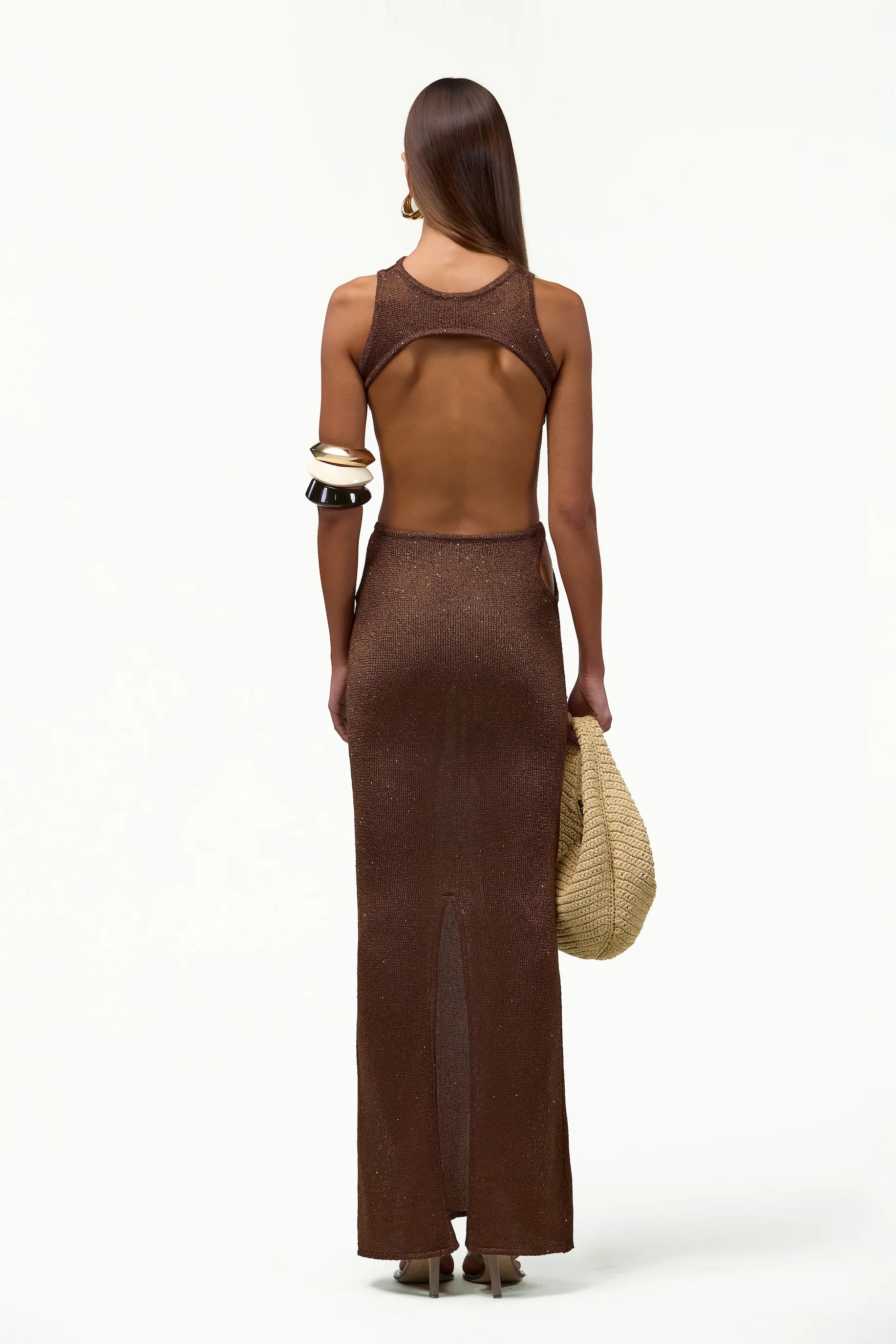 Tie Maxi Dress (Chocolate Brown Sequin) - Image 5