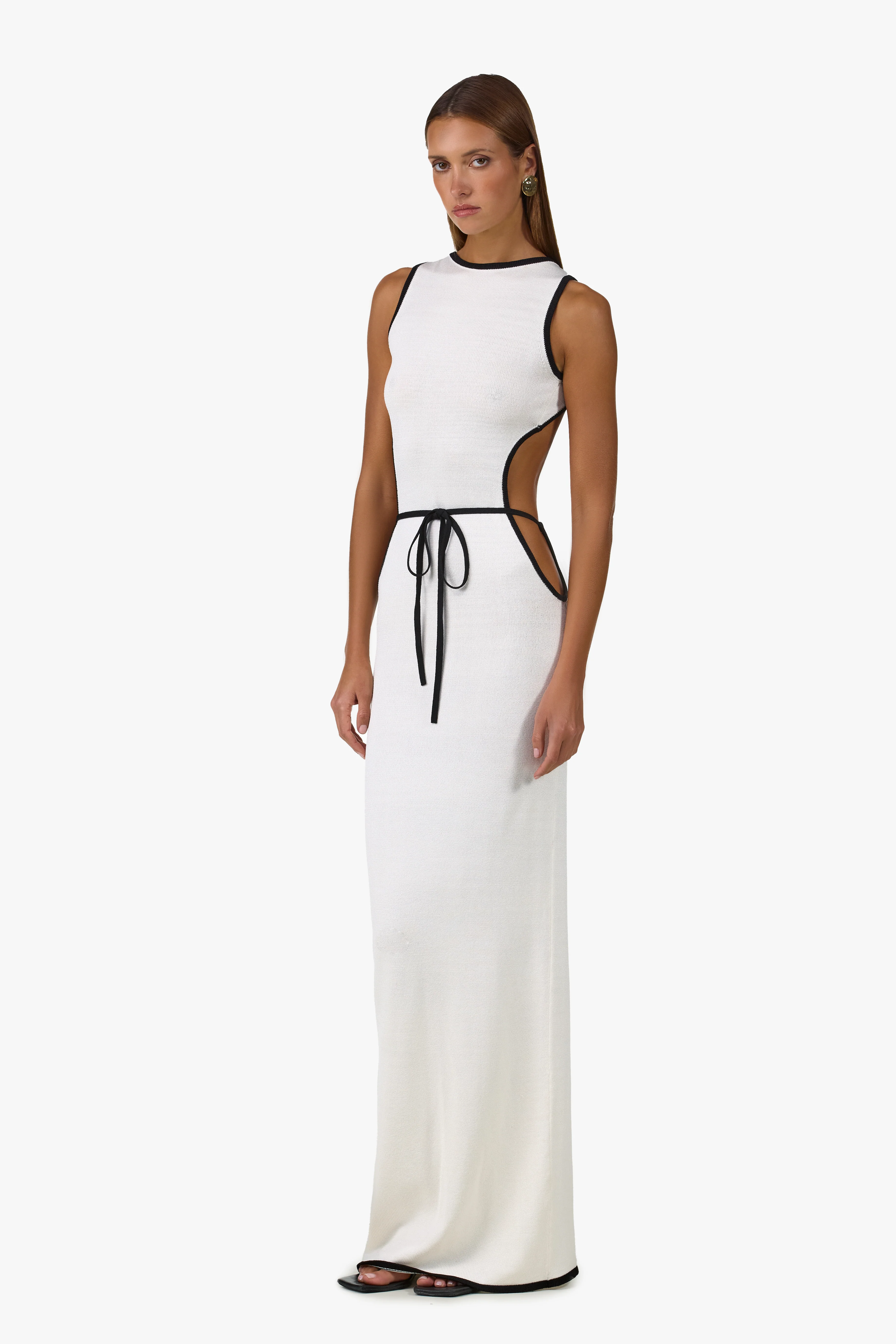 Tie Maxi Dress (Cream/Black) - Image 4