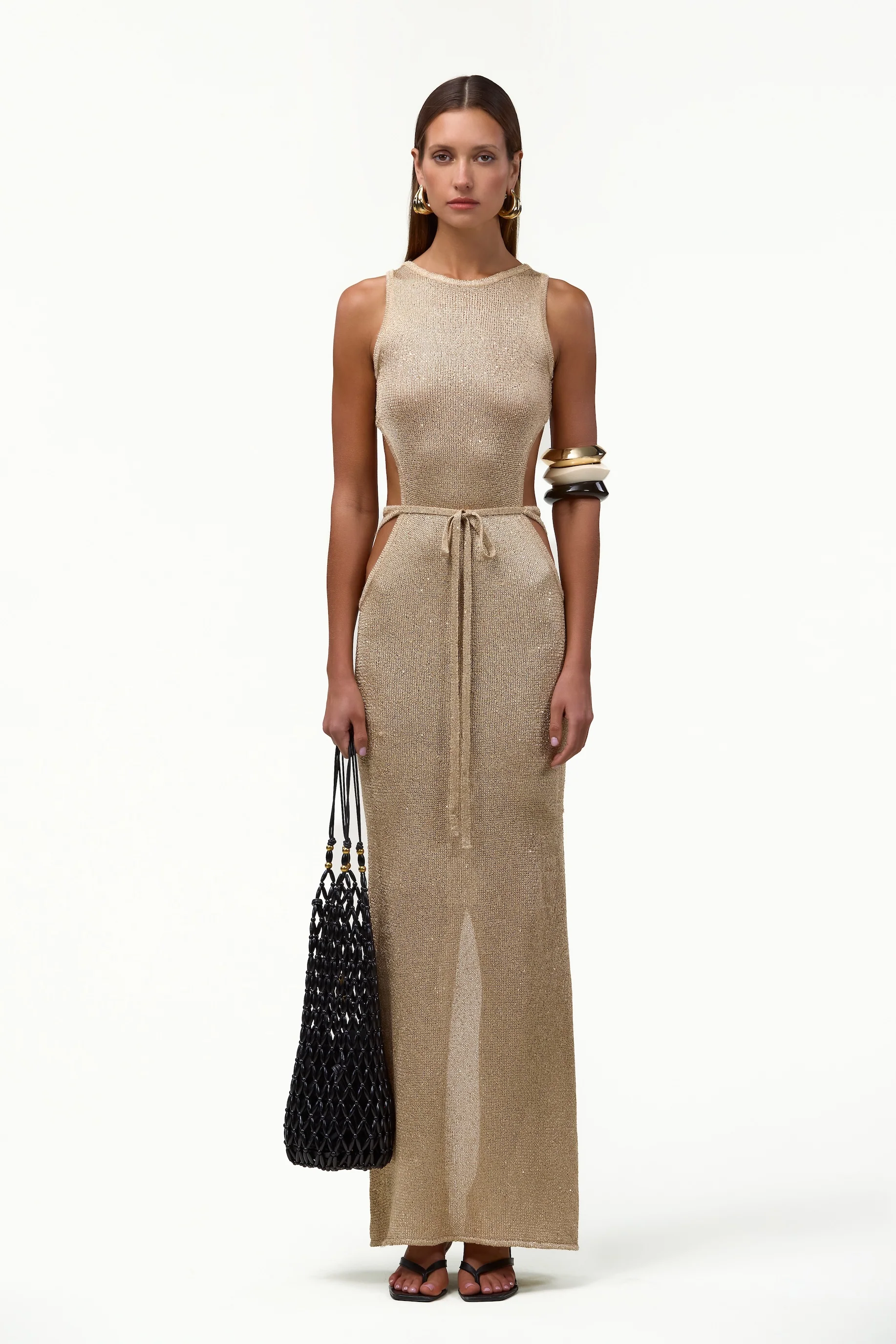 Tie Maxi Dress (Light Gold Sequin)