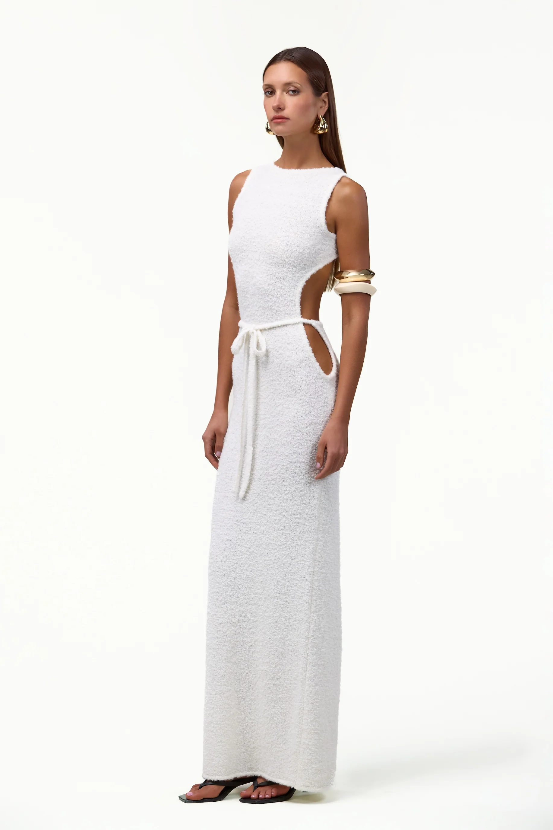 Tie Maxi Dress (White Bouclé) - Image 3
