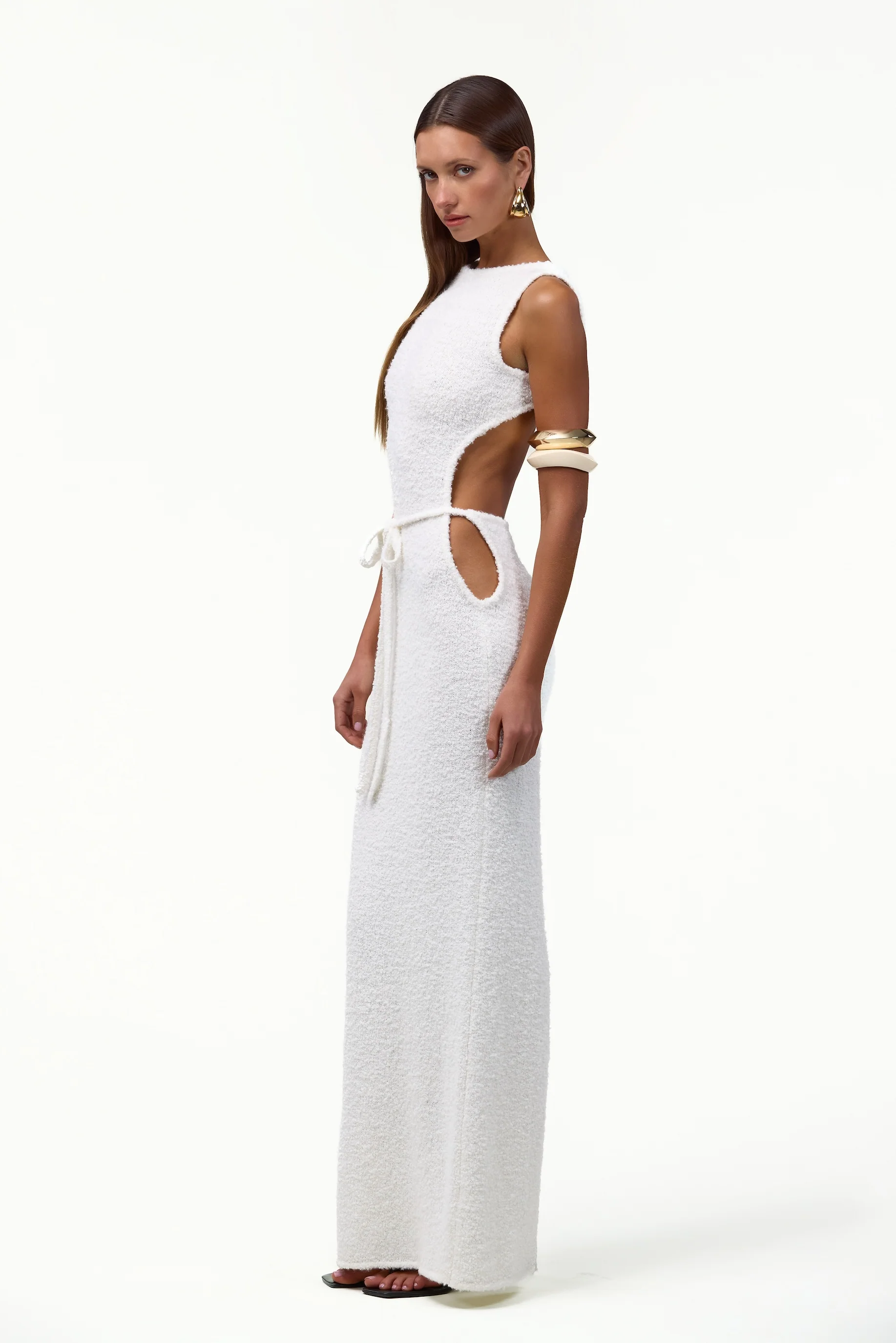 Tie Maxi Dress (White Bouclé) - Image 5