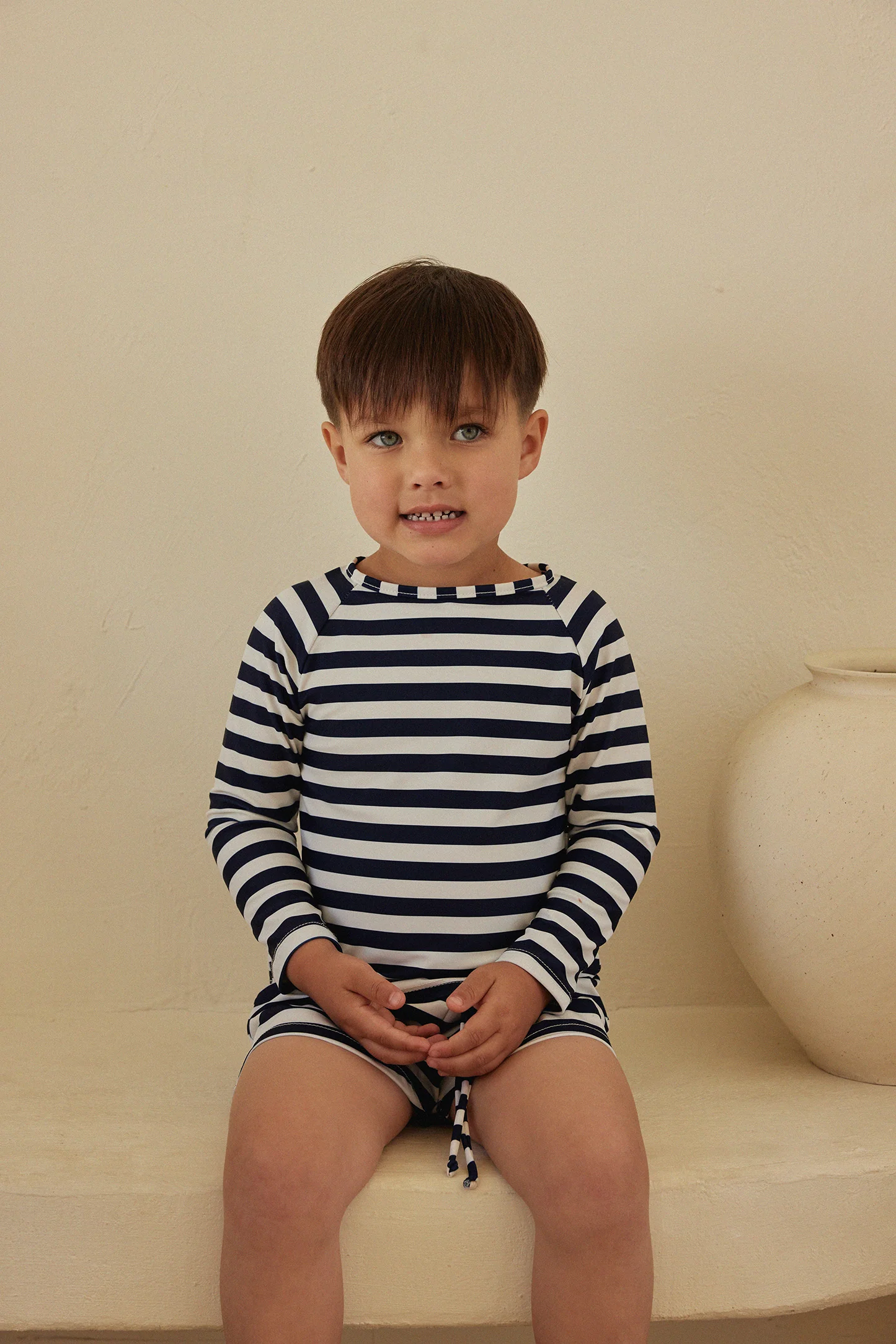 unisex rashguard (navy cream stripe) - Image 2